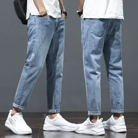 春季九分牛仔裤男士韩版潮流直筒宽松百搭春秋款男裤子休闲高弹力商品大图