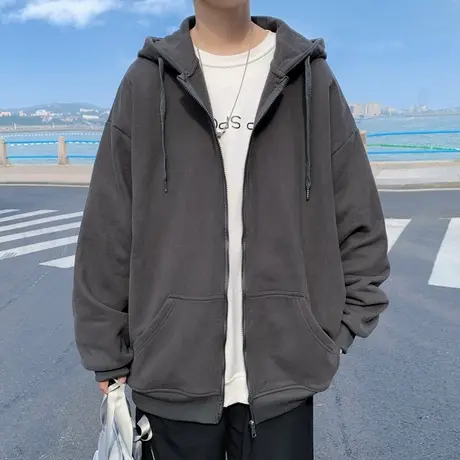 开衫卫衣男春秋款美式重磅夹克男生衣服潮牌连帽情侣上衣春季外套图片