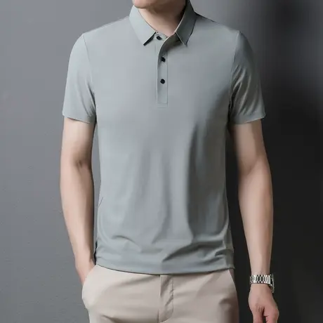 polo衫短袖男士2023夏季新款修身透气纯色半袖翻领T恤潮流夏装男商品大图