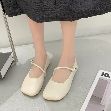 方头玛丽珍单鞋女2024春季新款软皮软底奶奶鞋复古平底仙女豆豆鞋商品大图