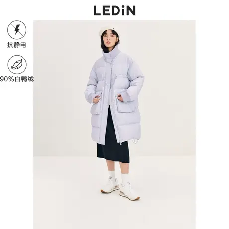 乐町毛织领拼接羽绒服休闲冬季新款基础中长款羽绒女款宽松时尚商品大图