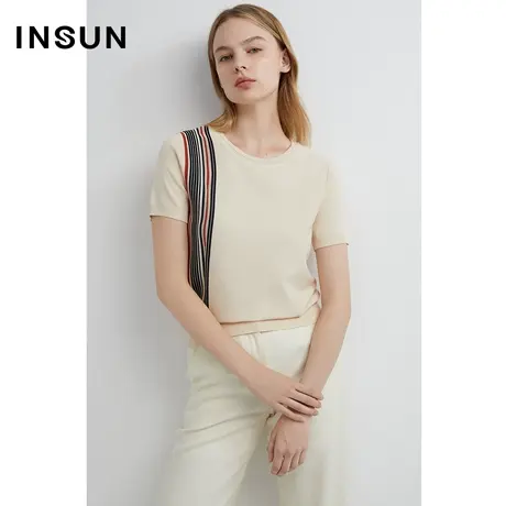 INSUN恩裳春季纯色套头打底短袖针织衫商品大图