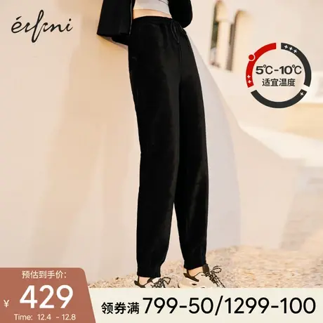 伊芙丽裤子2021年新款黑色束脚裤运动裤高腰直筒裤条绒休闲裤女冬🔅图片