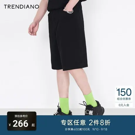 TRENDIANO潮牌官方男装时尚潮流链条工装棉质潮流纯色牛仔短裤子商品大图