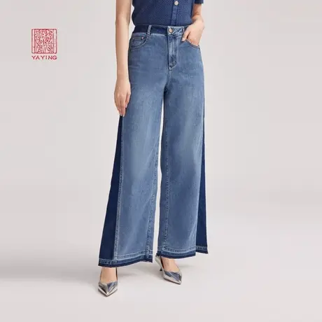EP雅莹高端系列 高腰阔腿拼接撞色设计感牛仔裤2023新款J601A商品大图