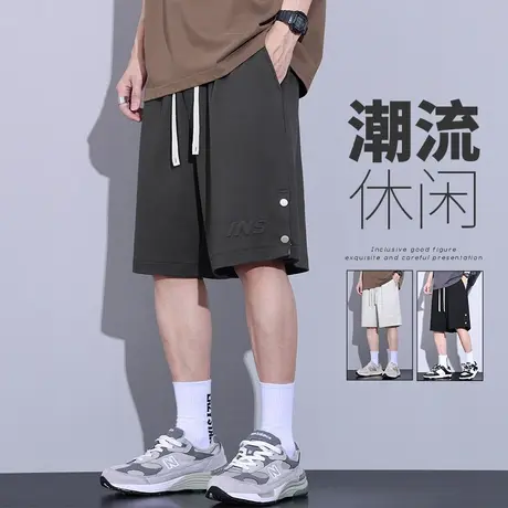 高街排扣运动男士五分夏季中裤衩子美式休闲短裤男款薄款针织夏裤图片