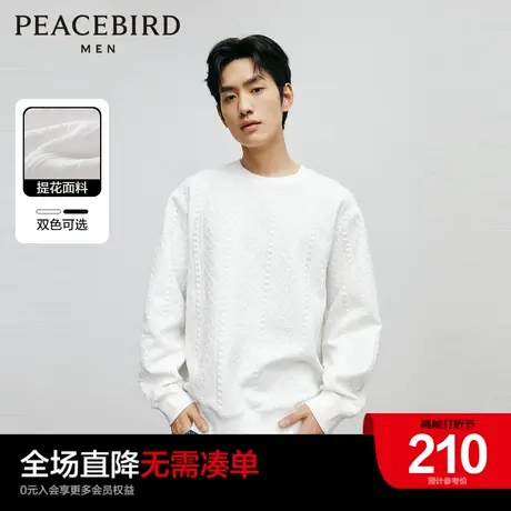 【小香风】太平鸟男装奥莱圆领卫衣男2023秋提花宽松套头外套商品大图