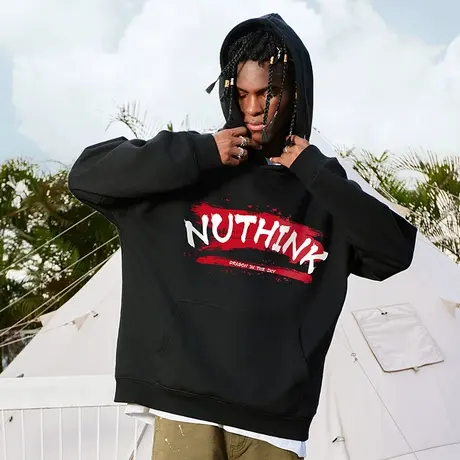 Nuthink美式高街重磅420g加绒加厚卫衣男潮宽松大码情侣外套春季商品大图