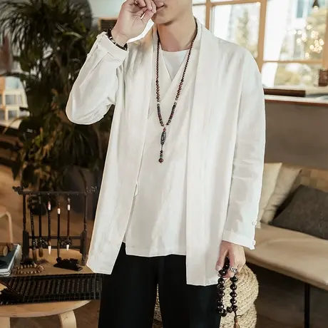 春秋复古风亚麻男装日常改良汉服传统棉麻居士服中式唐装古装茶服图片