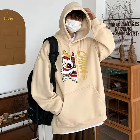 纯棉连帽卫衣男春秋季新款保暖加绒加厚套头帽衫情侣潮流休闲上衣商品大图