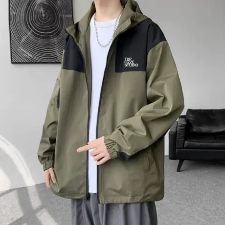 潮流夹克冲锋衣男秋冬季连帽防风户外登山服休闲日系复古工装外套商品大图