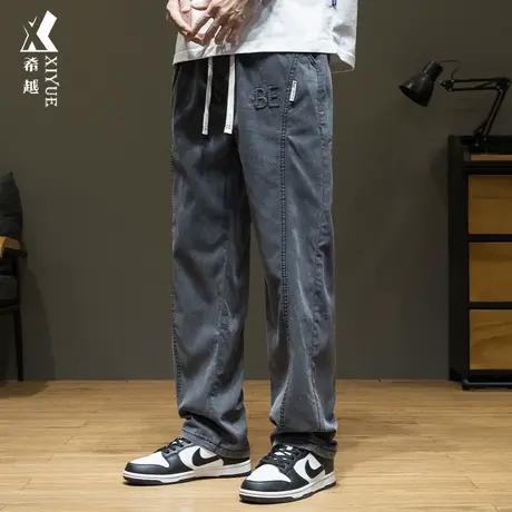 希越莱赛尔冰丝美式高街休闲直筒裤2024春夏新款宽松大码男士长裤商品大图