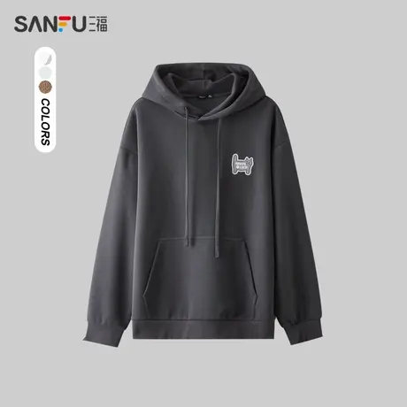 三福2024春季男士猫咪图案卫衣 趣味休闲宽松连帽上衣男482558商品大图