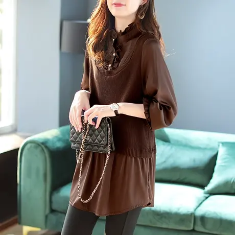 宝诗黎小立领假两件拼接针织衫女2024春季新款宽松韩版气质上衣潮商品大图