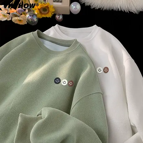 VIISHOW华夫格重磅圆领卫衣男潮牌简约百搭上衣情侣宽松打底衣服商品大图