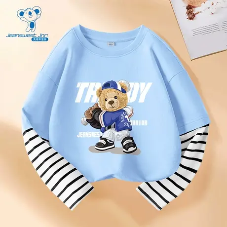 【直播专享】29.9秒！真维斯男童 2024春季新款 小熊拼接长袖T恤商品大图