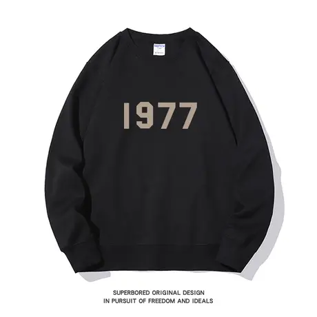 美式复古圆领卫衣男秋季潮流简约数字印花无帽上衣宽松百搭情侣衫图片