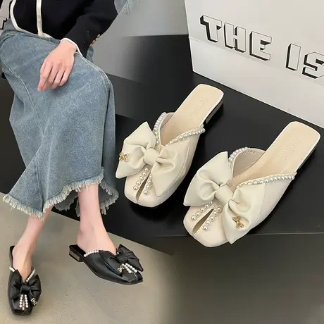 绝美包头半拖鞋女外穿2024新款凉鞋夏季仙女风穆勒鞋平底凉拖鞋子图片