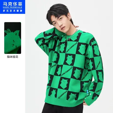商场同款马克华菲萌猫字母提花圆领针织衫男秋季新款青春潮流图片