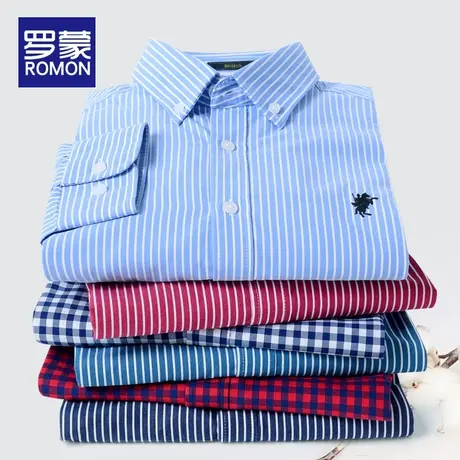 Romon/罗蒙长袖衬衫青年纯棉简约帅气时尚竖条纹休闲修身男装衬衣图片