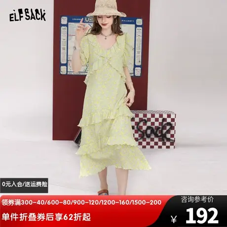 妖精的口袋雪纺泡泡袖法式连衣裙女2023夏季新款v领清新气质裙子图片