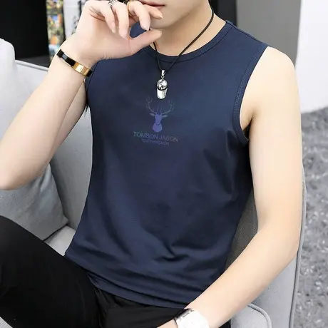 莫代尔棉背心男夏季薄款冰丝运动坎肩鹿头无袖t恤男健身跨栏汗衫商品大图