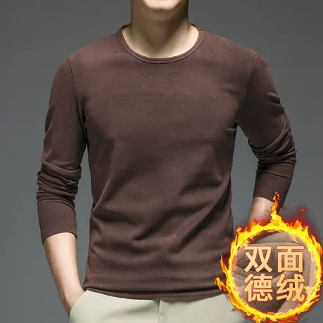 圆领长袖t恤男秋冬季加绒保暖双面绒德绒打底衫潮流秋衣小衫体恤商品大图