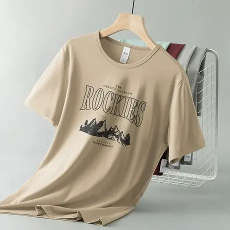 莫代尔夏季冰丝t恤男士短袖潮流圆领上衣服透气速干半袖凉感体恤商品大图