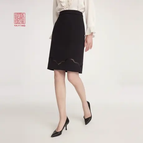 EP雅莹高端系列 优雅羊毛镂空黑色包臀半身裙 2023新款3101A图片