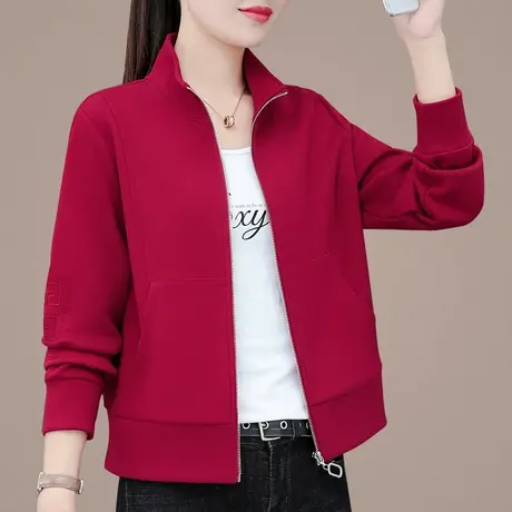 立领机车短款外套女秋2023年新款时尚百搭拉链卫衣开衫纯色春上衣商品大图