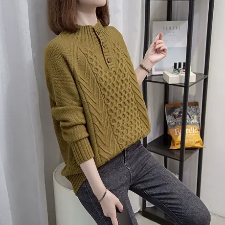 半高领毛衣女套头2023秋冬新款宽松针织衫外穿上衣内搭加厚打底衫商品大图