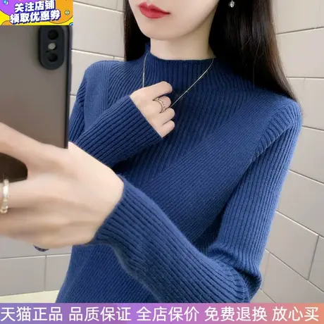 半高领内搭针织衫修身时尚上衣2023秋冬百搭打底衫加厚毛衣女长袖图片
