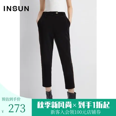 恩裳2023年早春新品复古时尚丝绒西裤简约干练轻商务裤子图片