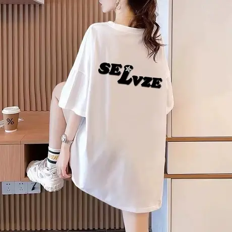 潮牌短袖t恤女2023新款夏季设计感小众宽松大版中长款遮屁股上衣商品大图