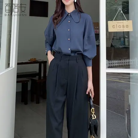 百洛安气质灯笼袖衬衫设计感女秋季新款韩版通勤知性百搭上衣衬衣图片