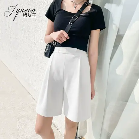 五分西装短裤女高腰夏季薄款宽松显瘦白色阔腿裤休闲港味直筒中裤商品大图