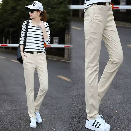 国潮工装裤女士高腰宽松显瘦休闲2023春秋季新款直筒松紧腰裤子mm商品大图