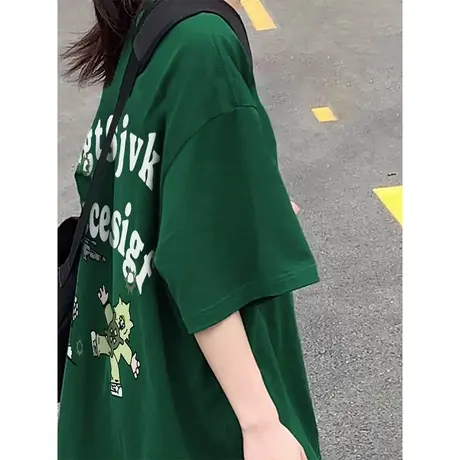纯棉设计感oversize短袖t恤女2023夏季小众宽松半袖休闲百搭上衣商品大图