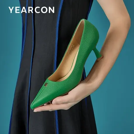 意尔康尖头高跟鞋女真皮细跟2023春秋新款气质名媛职业浅口单鞋女商品大图
