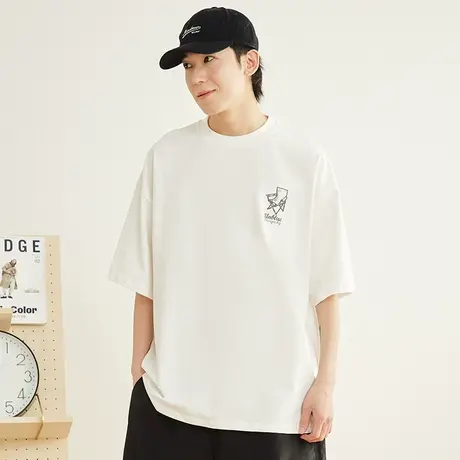 日系潮牌复古夏季露营风印花宽松短袖300g重磅T恤男oversize廓形图片
