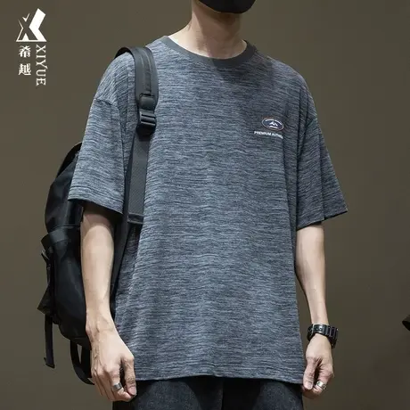 希越胖子特大码冰丝透气t恤男生短袖加肥加大夏季凉感五分袖体恤商品大图