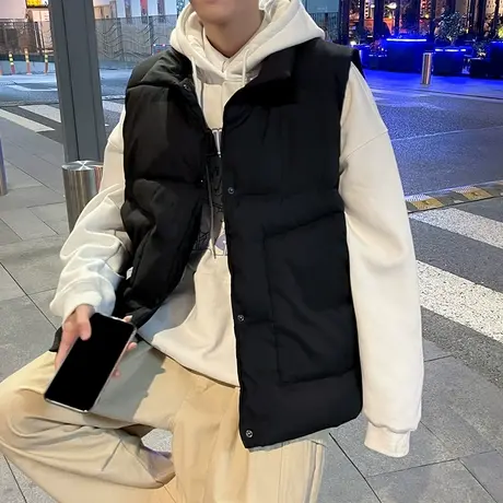 立领棉马甲外套男士春秋冬季ins潮牌绣标保暖外穿背心马夹面包服图片