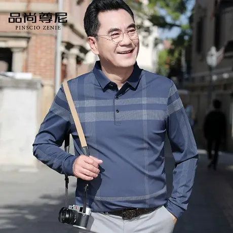 男士爸爸长袖t恤春秋薄款休闲上衣翻领体恤宽松中老年人爷爷秋装商品大图