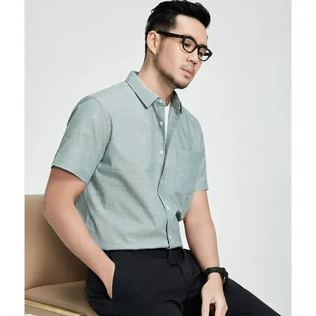 格慕施夏季纯棉短袖衬衫男竹节布大码宽松时尚潮流半袖工装衬衣男图片