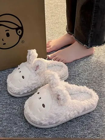 2023新款厚底防滑保暖包头棉拖鞋室内卡通可爱孕妇月子包跟半拖鞋图片