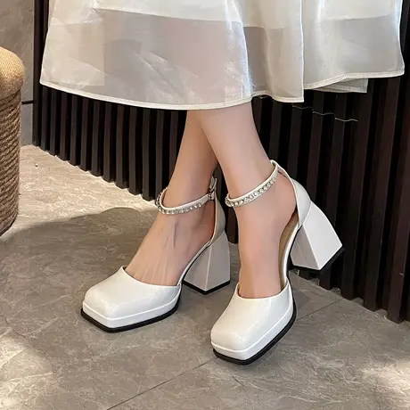 玛丽珍公主单鞋女2023年春夏新款浅口方头气质女鞋气质名媛高跟鞋商品大图