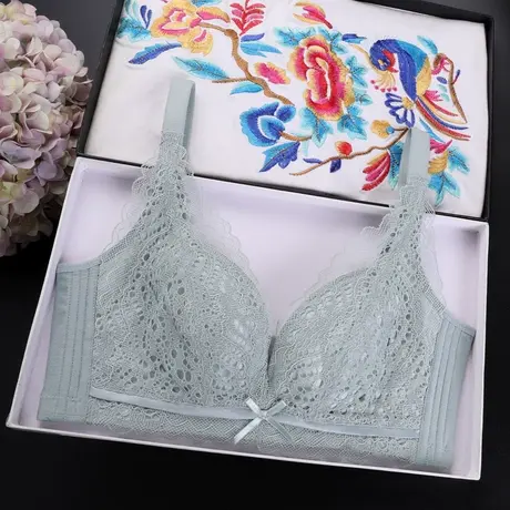 梅花女无钢圈女内衣薄款无海绵超薄调整型聚拢大胸显小文胸罩大码商品大图