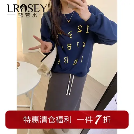 大码女装2024春新款设计感数字印花卫衣胖MM遮肚宽松显瘦炸街上衣图片