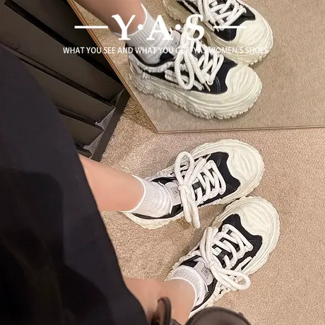 配裙子小白鞋女款2024新款春季厚底增高老爹鞋网红爆款百搭运动鞋图片