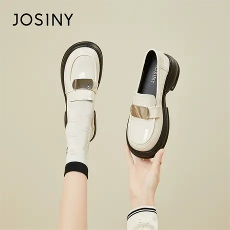 Josiny/卓诗尼厚底乐福鞋女2024新款春季女鞋百搭粗跟单鞋小皮鞋商品大图